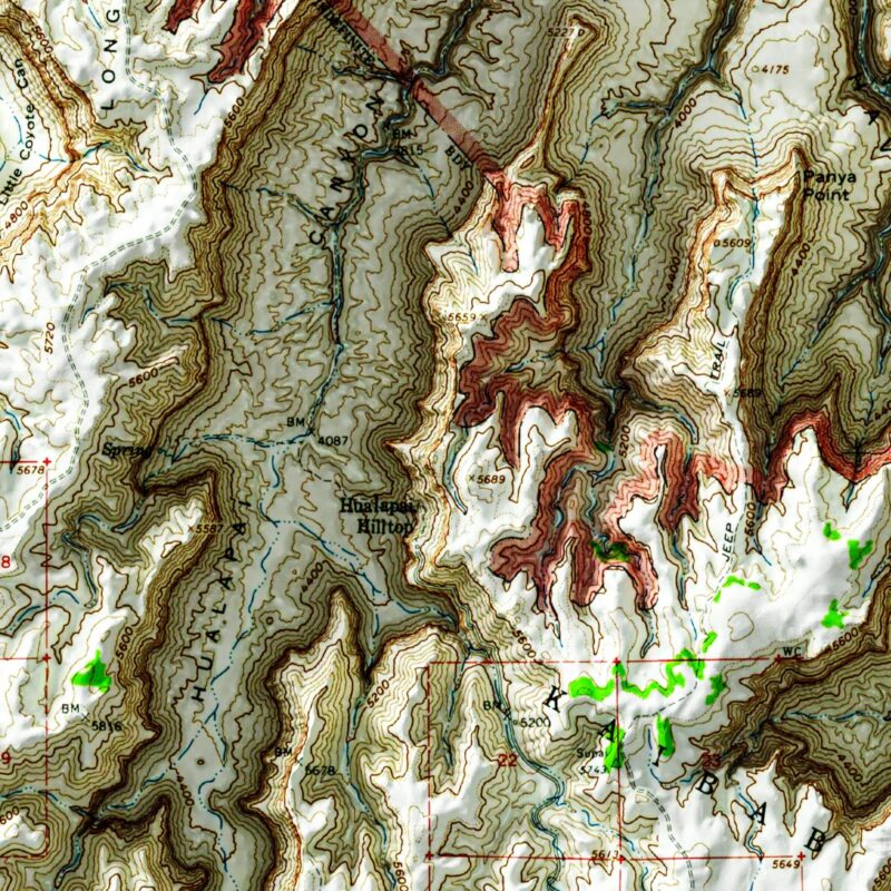 Supai - Grand Canyon National Park Map 1962 :Shaded relief map – flat print (not a 3D raised map)