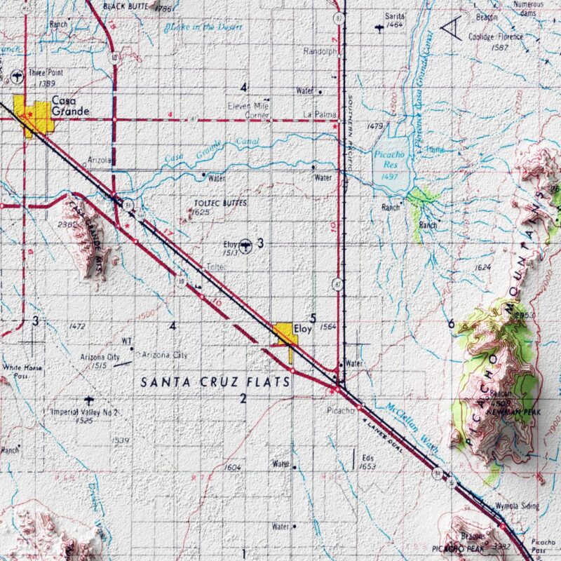 Tucson Map 1969 :Shaded relief map – flat print (not a 3D raised map)