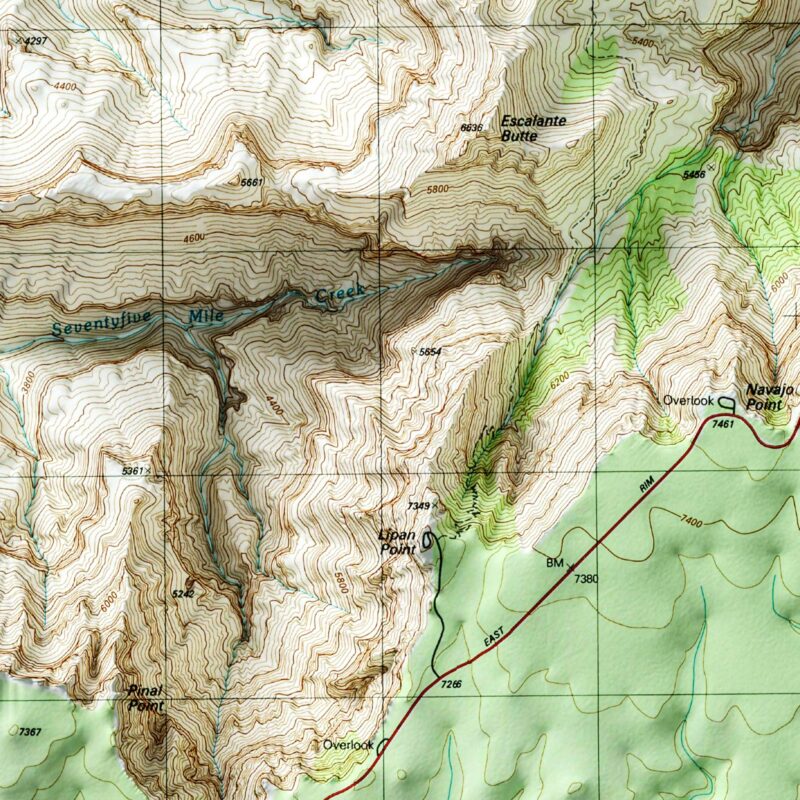 Desert View Grand Canyon National Park Map 1988 :Shaded relief map – flat print (not a 3D raised map)