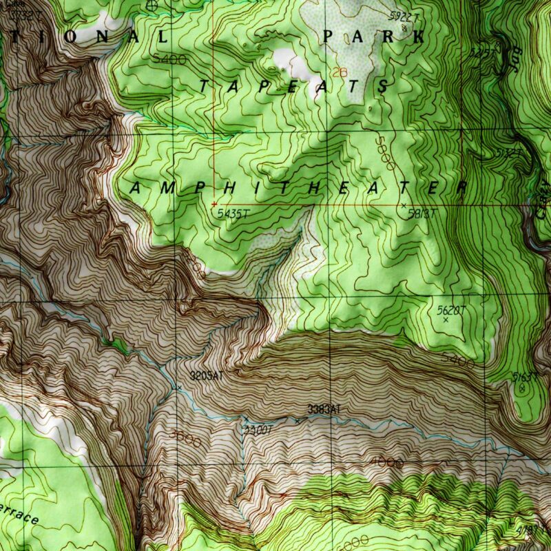 Tapeats Amphitheater - Grand Canyon National Park Map 1988 :Shaded relief map – flat print (not a 3D raised map)