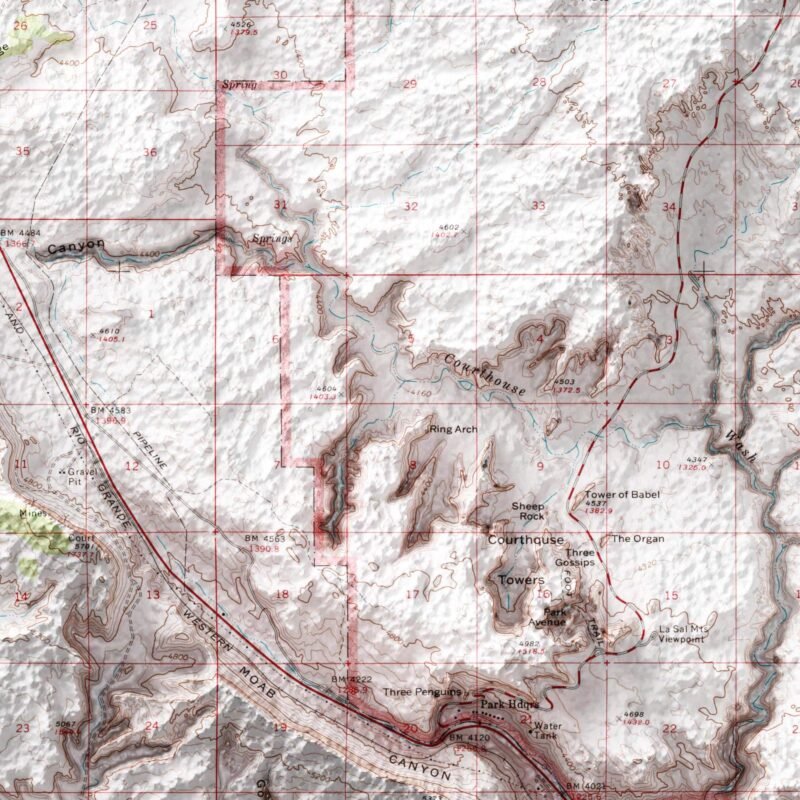 Arches Map 1974, Topography :Shaded relief map – flat print (not a 3D raised map)