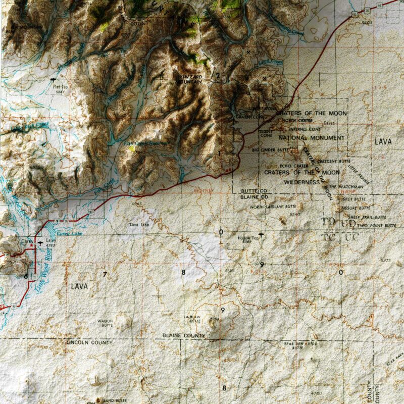 Idaho Falls Map 1955, Topography :Shaded relief map – flat print (not a 3D raised map)