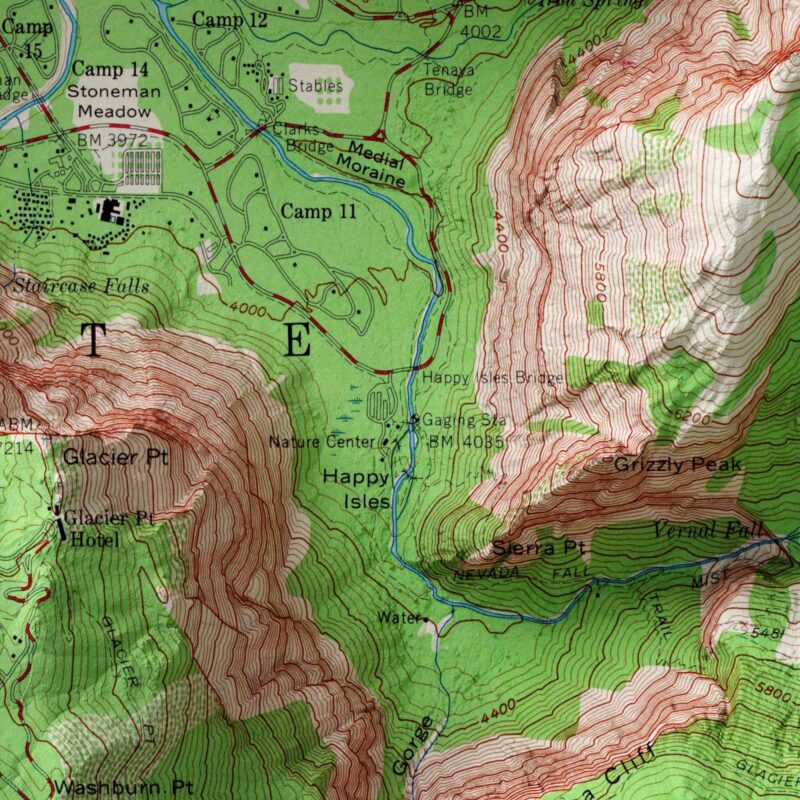 Topographic Map of Yosemite Valley 1958 :Shaded relief map – flat print (not a 3D raised map)