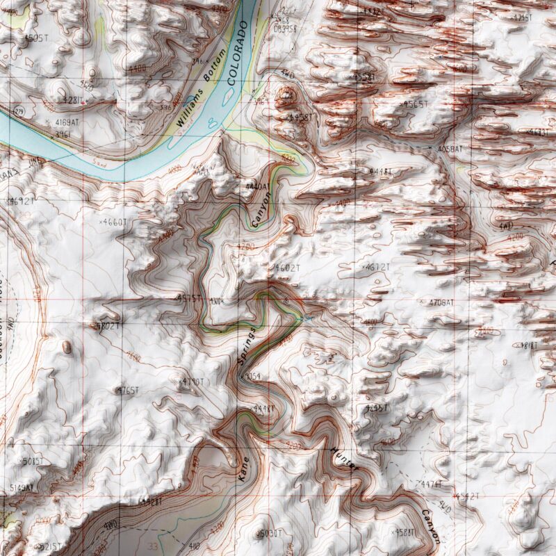 Moab Utah Map 1985 :Shaded relief map – flat print (not a 3D raised map)
