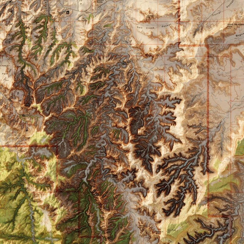 Canyonlands National Park Map 1968 :Shaded relief map – flat print (not a 3D raised map)