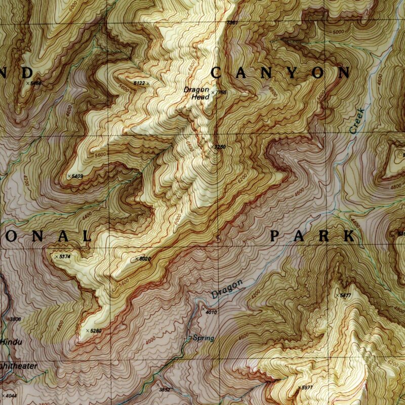 Shiva Temple - Grand Canyon National Park Map 1988 :Shaded relief map – flat print (not a 3D raised map)