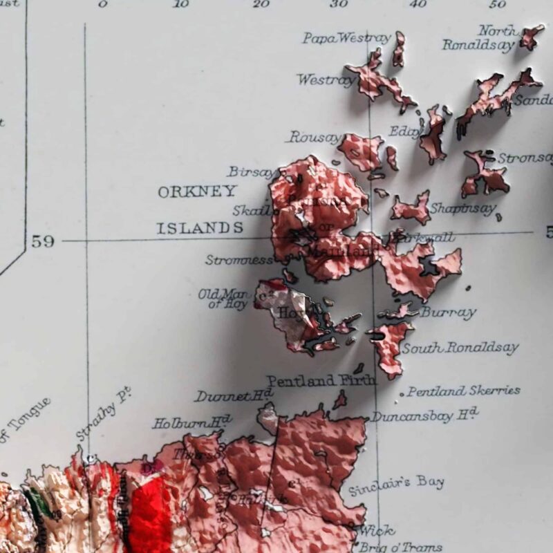 Scotland Map 1912, Geology :Shaded relief map – flat print (not a 3D raised map)