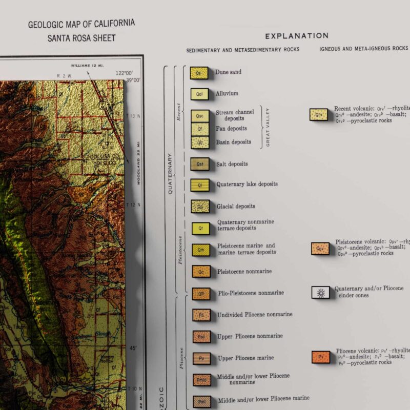 Santa Rosa 1963 :Shaded relief map – flat print (not a 3D raised map)