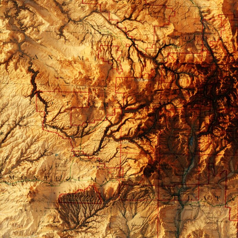 Colorado Map 1913, Topography :Shaded relief map – flat print (not a 3D raised map)