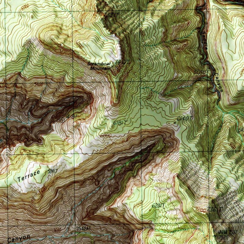 Powell Plateau - Grand Canyon National Park Map 1988 :Shaded relief map – flat print (not a 3D raised map)
