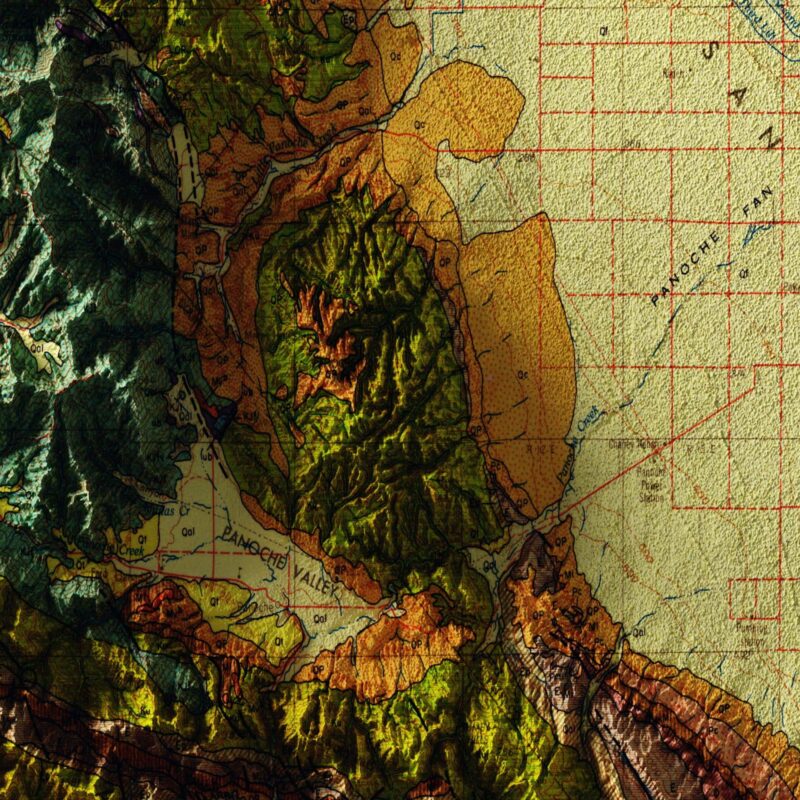 Santa Cruz 1958 :Shaded relief map – flat print (not a 3D raised map)