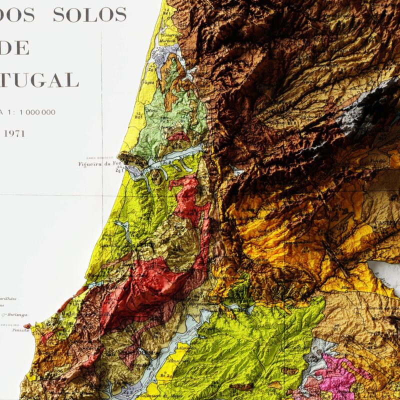 Portugal Map 1971, Geology :Shaded relief map – flat print (not a 3D raised map)