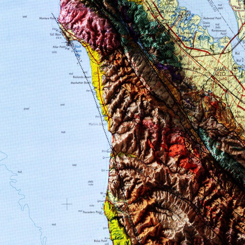 San Francisco 1961 :Shaded relief map – flat print (not a 3D raised map)