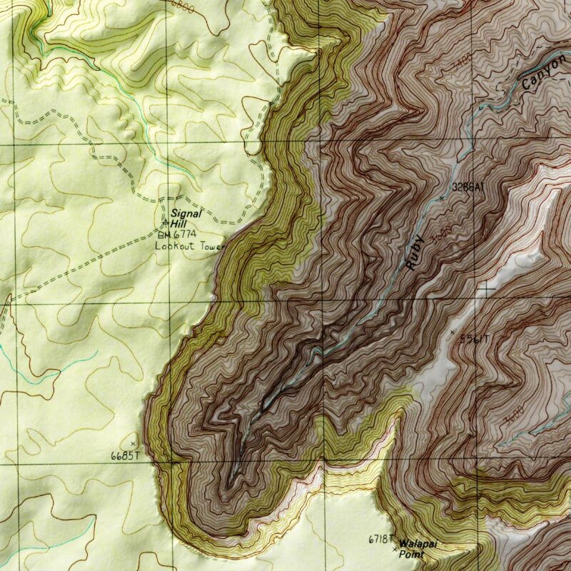 Havasupai Point - Grand Canyon National Park Map 1988 :Shaded relief map – flat print (not a 3D raised map)