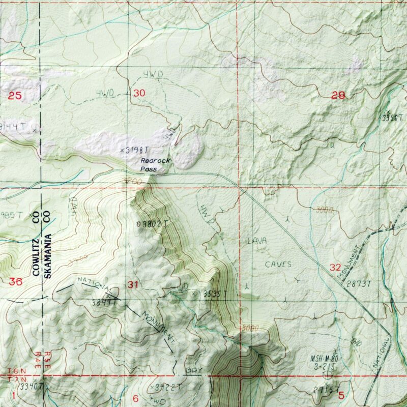 Mount Saint Helens Map 1983 :Shaded relief map – flat print (not a 3D raised map)
