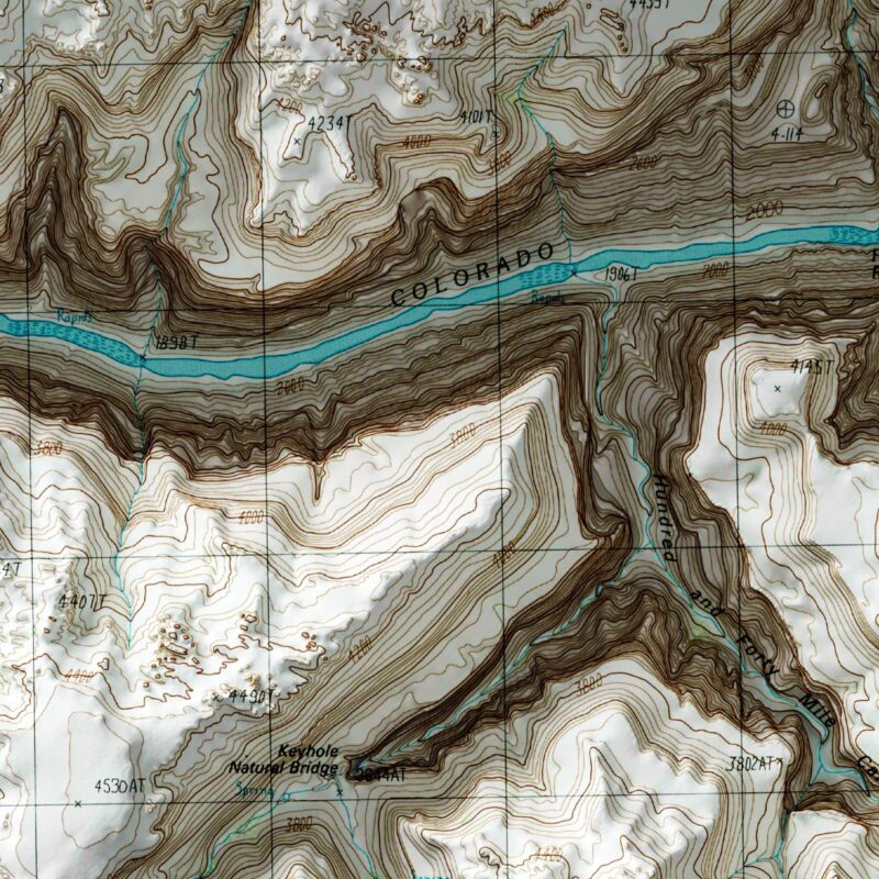 Fishtail Mesa Grand Canyon National Park Map 1988 :Shaded relief map – flat print (not a 3D raised map)