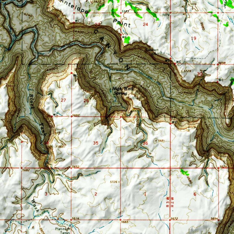 Supai - Grand Canyon National Park Map 1962 :Shaded relief map – flat print (not a 3D raised map)