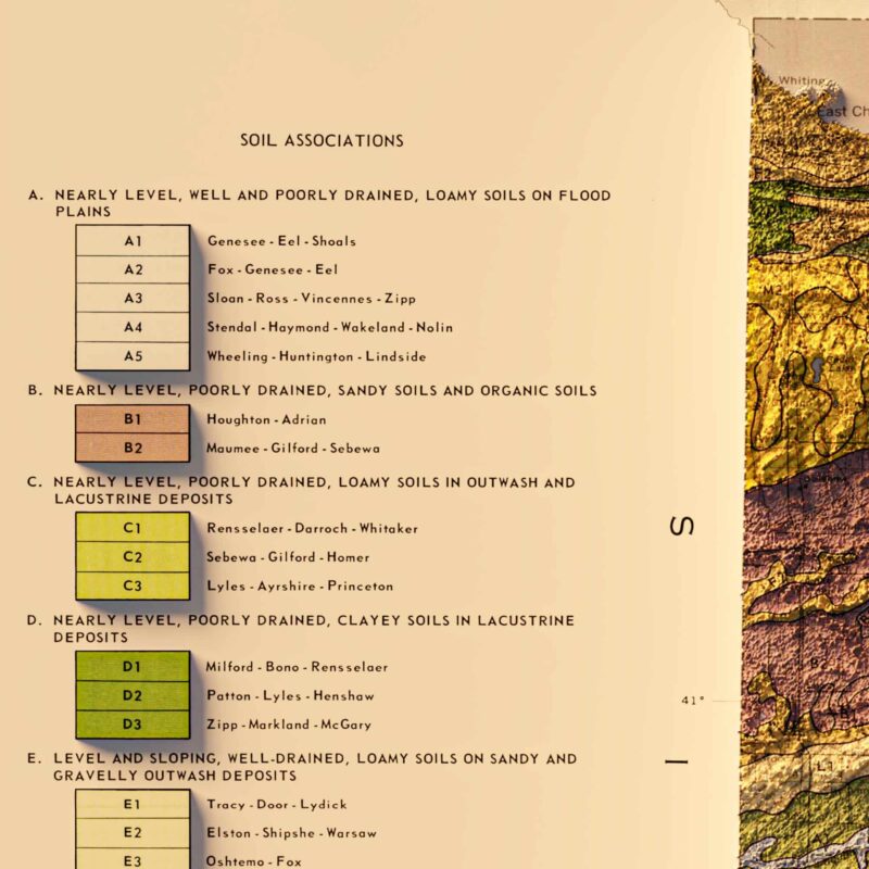 Indiana Map 1973, Geology :Shaded relief map – flat print (not a 3D raised map)