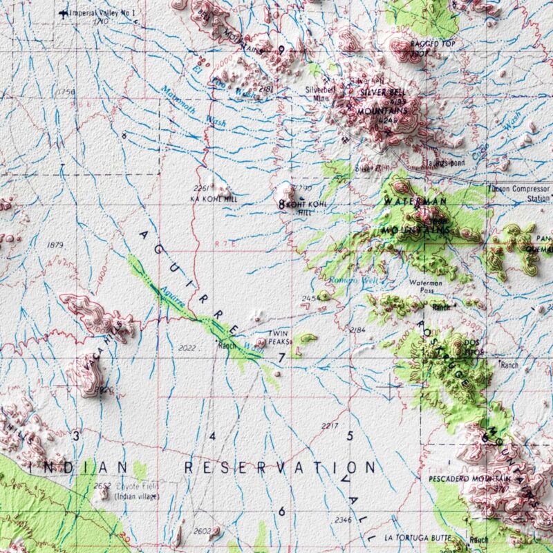 Tucson Map 1969 :Shaded relief map – flat print (not a 3D raised map)