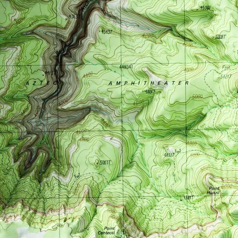 Explorers Monument Grand Canyon National Park Map 1988 :Shaded relief map – flat print (not a 3D raised map)
