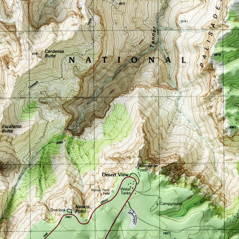 Desert View Grand Canyon National Park Map 1988 :Shaded relief map – flat print (not a 3D raised map)