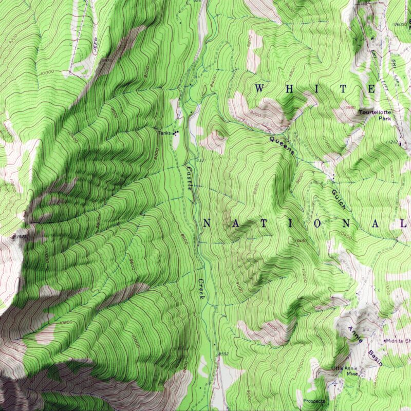 Aspen Map 1960 :Shaded relief map – flat print (not a 3D raised map)