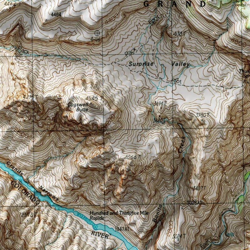 Tapeats Amphitheater - Grand Canyon National Park Map 1988 :Shaded relief map – flat print (not a 3D raised map)