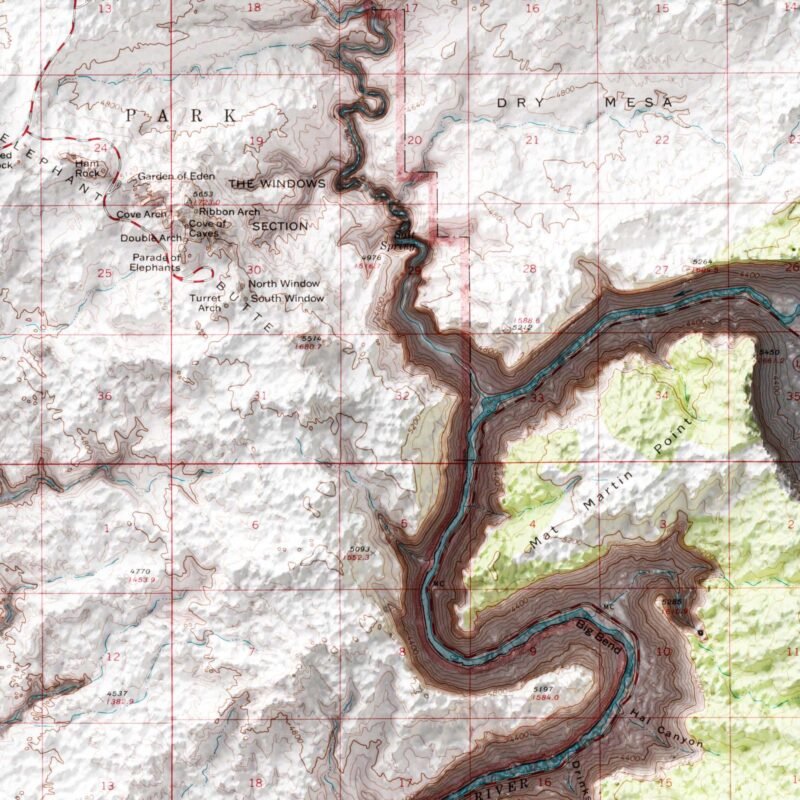 Arches Map 1974, Topography :Shaded relief map – flat print (not a 3D raised map)