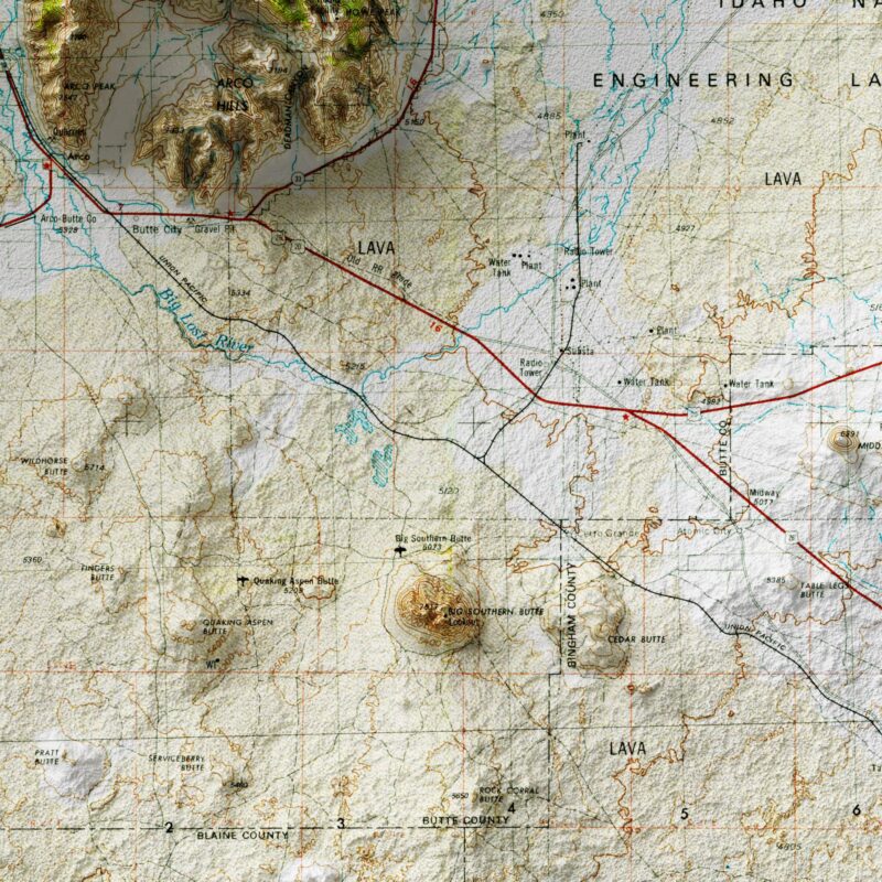 Idaho Falls Map 1955, Topography :Shaded relief map – flat print (not a 3D raised map)