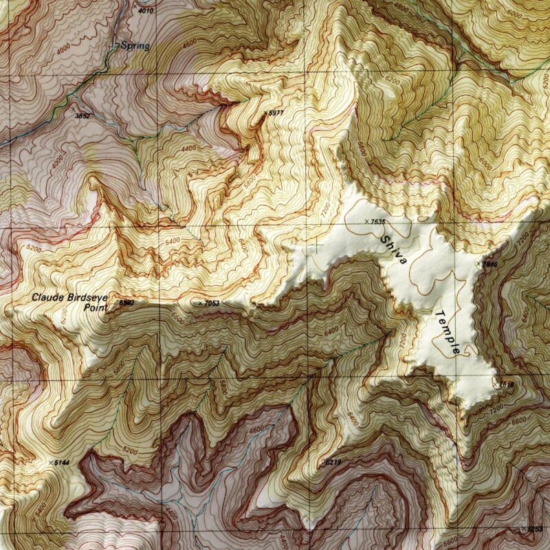 Shiva Temple - Grand Canyon National Park Map 1988 :Shaded relief map – flat print (not a 3D raised map)