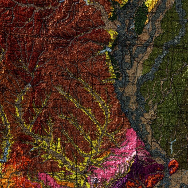 Louisiana 1984, Geology :Shaded relief map – flat print (not a 3D raised map)