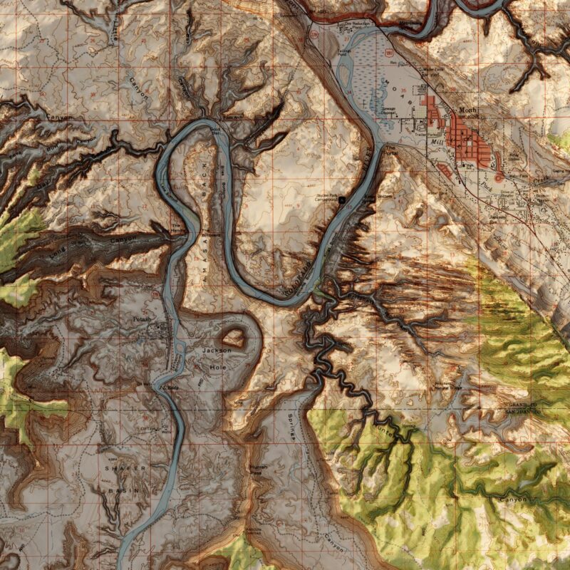 Canyonlands National Park Map 1968 :Shaded relief map – flat print (not a 3D raised map)