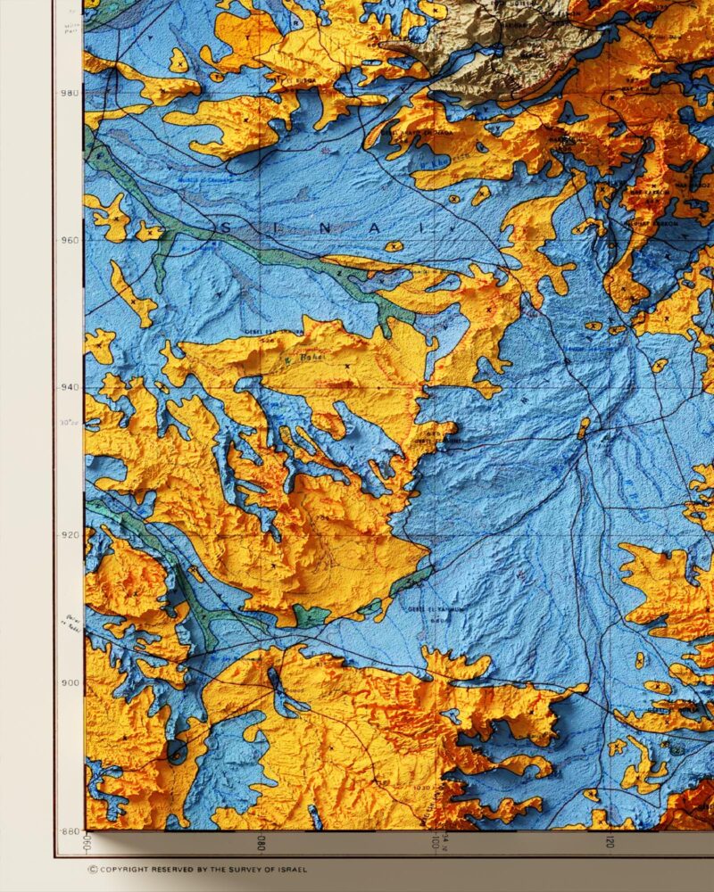 Israel Map 1975, Geology :Shaded relief map – flat print (not a 3D raised map)