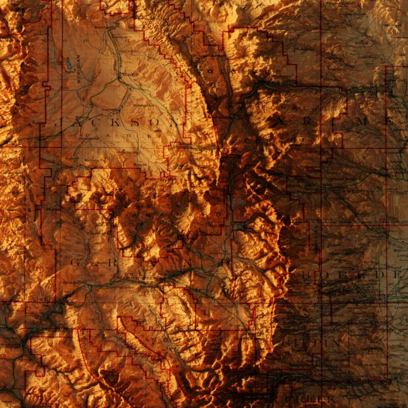 Colorado Map 1913, Topography :Shaded relief map – flat print (not a 3D raised map)