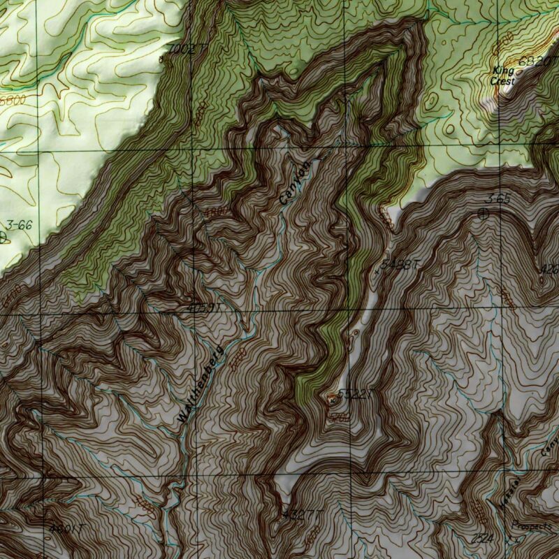 Powell Plateau - Grand Canyon National Park Map 1988 :Shaded relief map – flat print (not a 3D raised map)