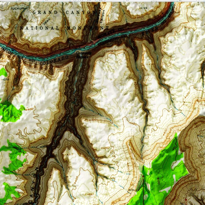 National Canyon - Grand Canyon National Park Map 1962 :Shaded relief map – flat print (not a 3D raised map)