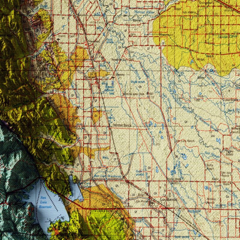 San Jose 1966 :Shaded relief map – flat print (not a 3D raised map)