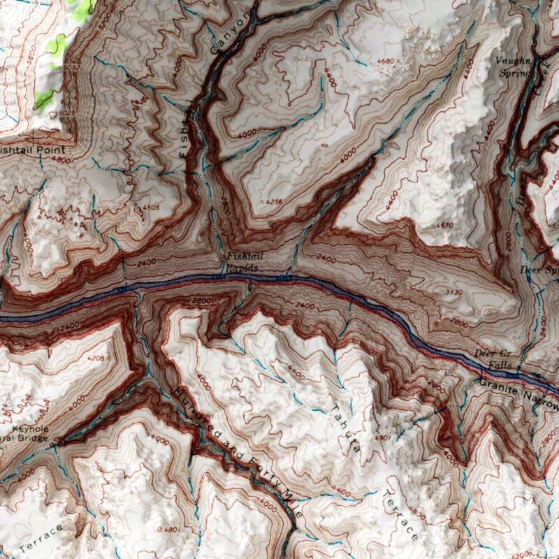 Kanab Point - Grand Canyon National Park Map 1962 :Shaded relief map – flat print (not a 3D raised map)