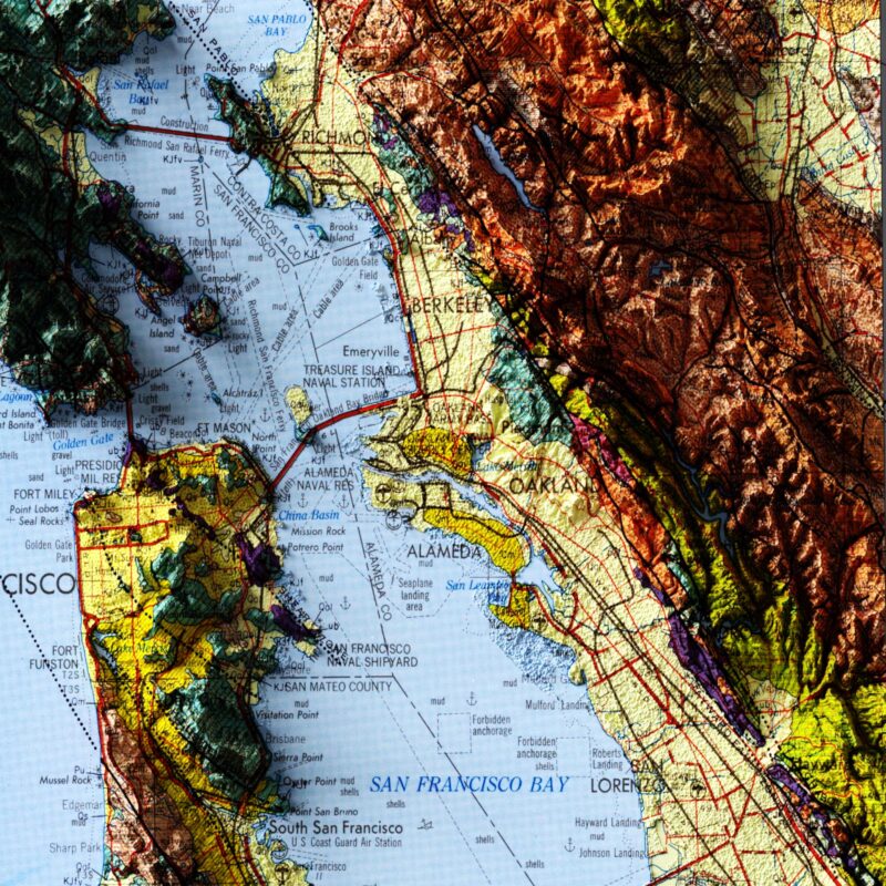 San Francisco 1961 :Shaded relief map – flat print (not a 3D raised map)