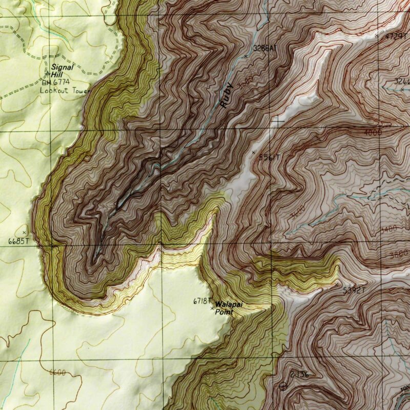 Havasupai Point - Grand Canyon National Park Map 1988 :Shaded relief map – flat print (not a 3D raised map)