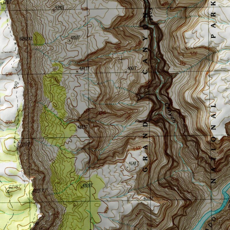 Fossil Bay - Grand Canyon National Park Map 1988 :Shaded relief map – flat print (not a 3D raised map)