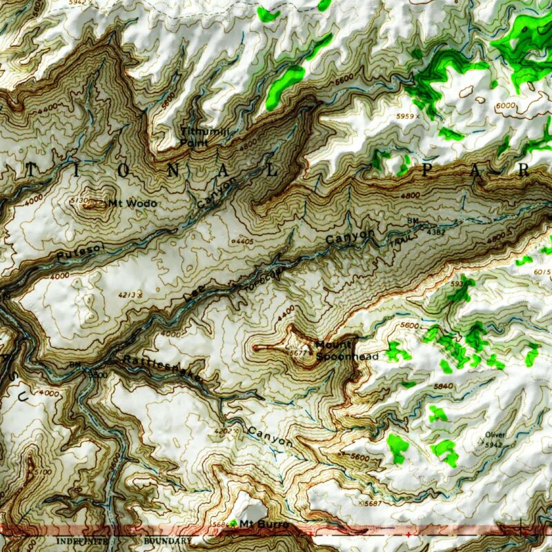 Supai - Grand Canyon National Park Map 1962 :Shaded relief map – flat print (not a 3D raised map)