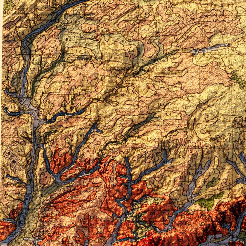 Indiana Map 1973, Geology :Shaded relief map – flat print (not a 3D raised map)