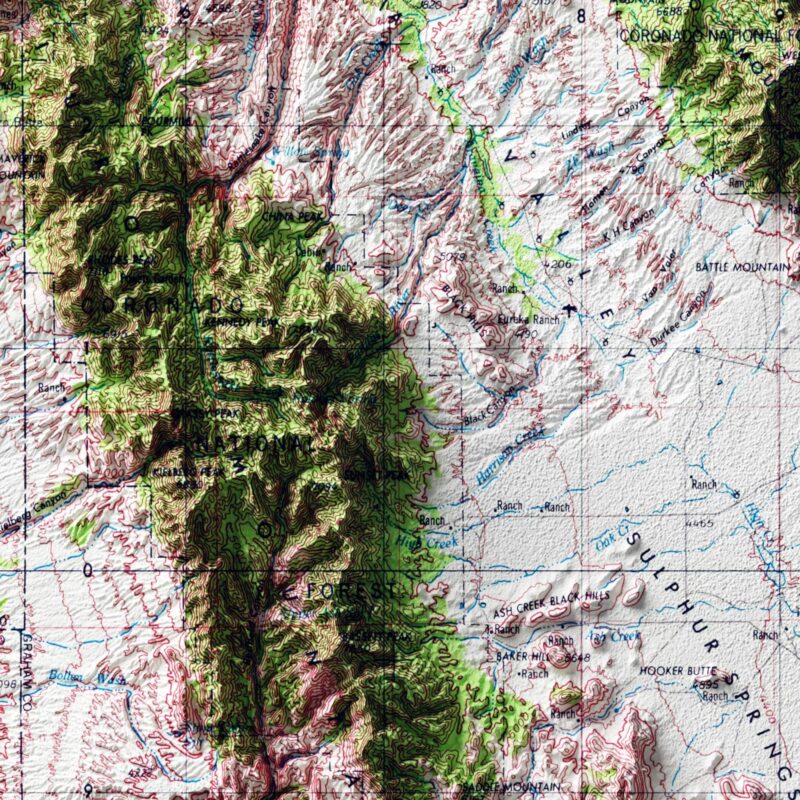 Tucson Map 1969 :Shaded relief map – flat print (not a 3D raised map)