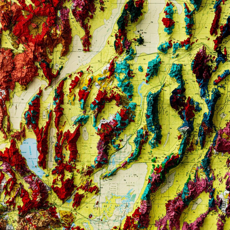 Nevada Map 1978, Geology :Shaded relief map – flat print (not a 3D raised map)