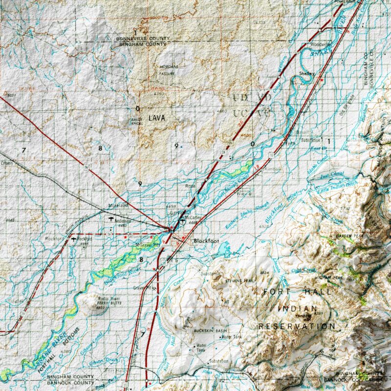 Idaho Falls Map 1955, Topography :Shaded relief map – flat print (not a 3D raised map)