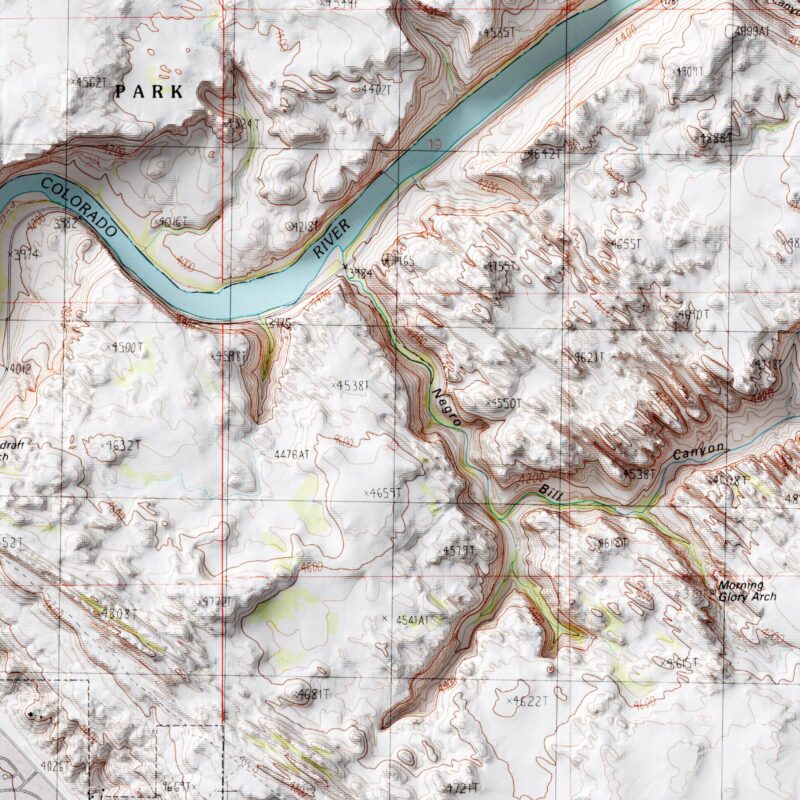 Moab Utah Map 1985 :Shaded relief map – flat print (not a 3D raised map)