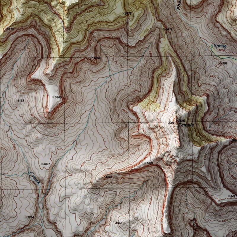Shiva Temple - Grand Canyon National Park Map 1988 :Shaded relief map – flat print (not a 3D raised map)