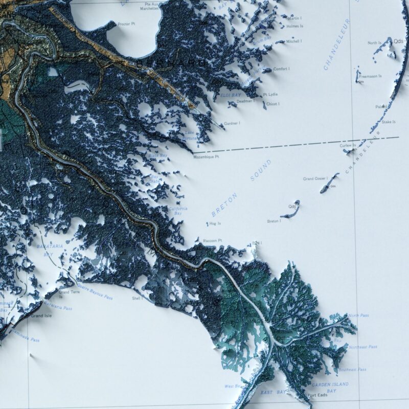 Louisiana 1984, Geology :Shaded relief map – flat print (not a 3D raised map)