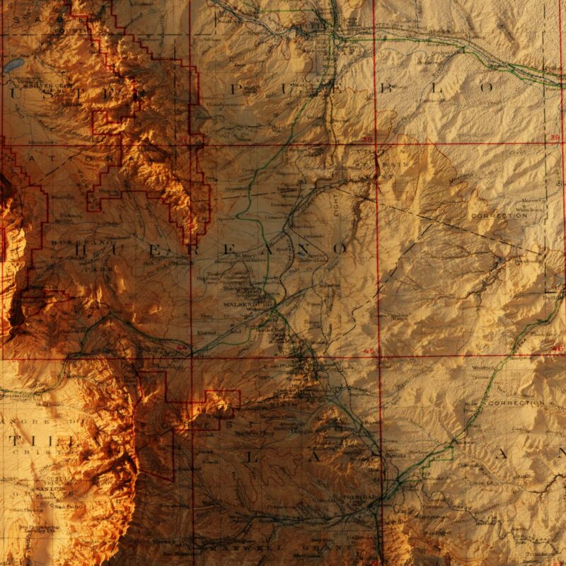 Colorado Map 1913, Topography :Shaded relief map – flat print (not a 3D raised map)